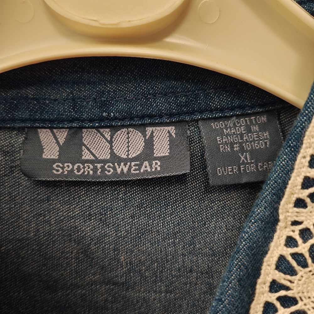 Vintage Denim Button Down W Patchwork, Embroidery… - image 5